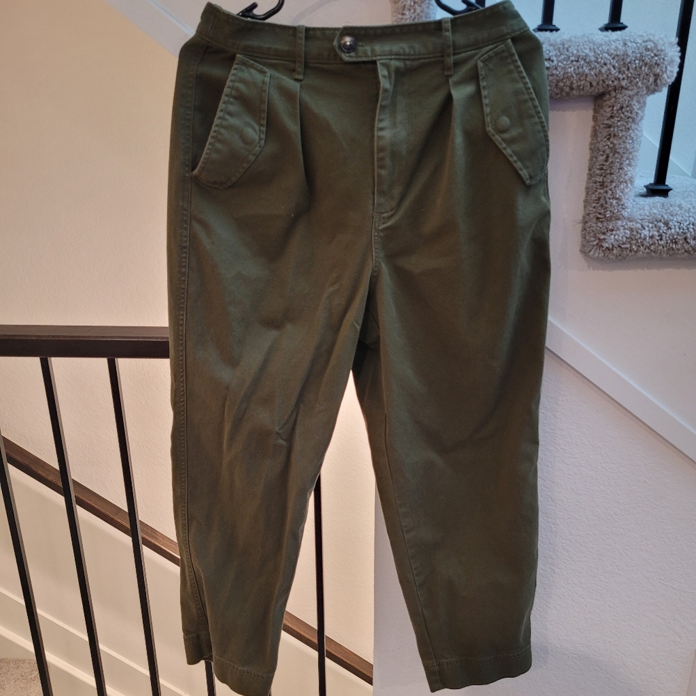 Madewell Pleated Taper Wide-Leg Pants size 6 green